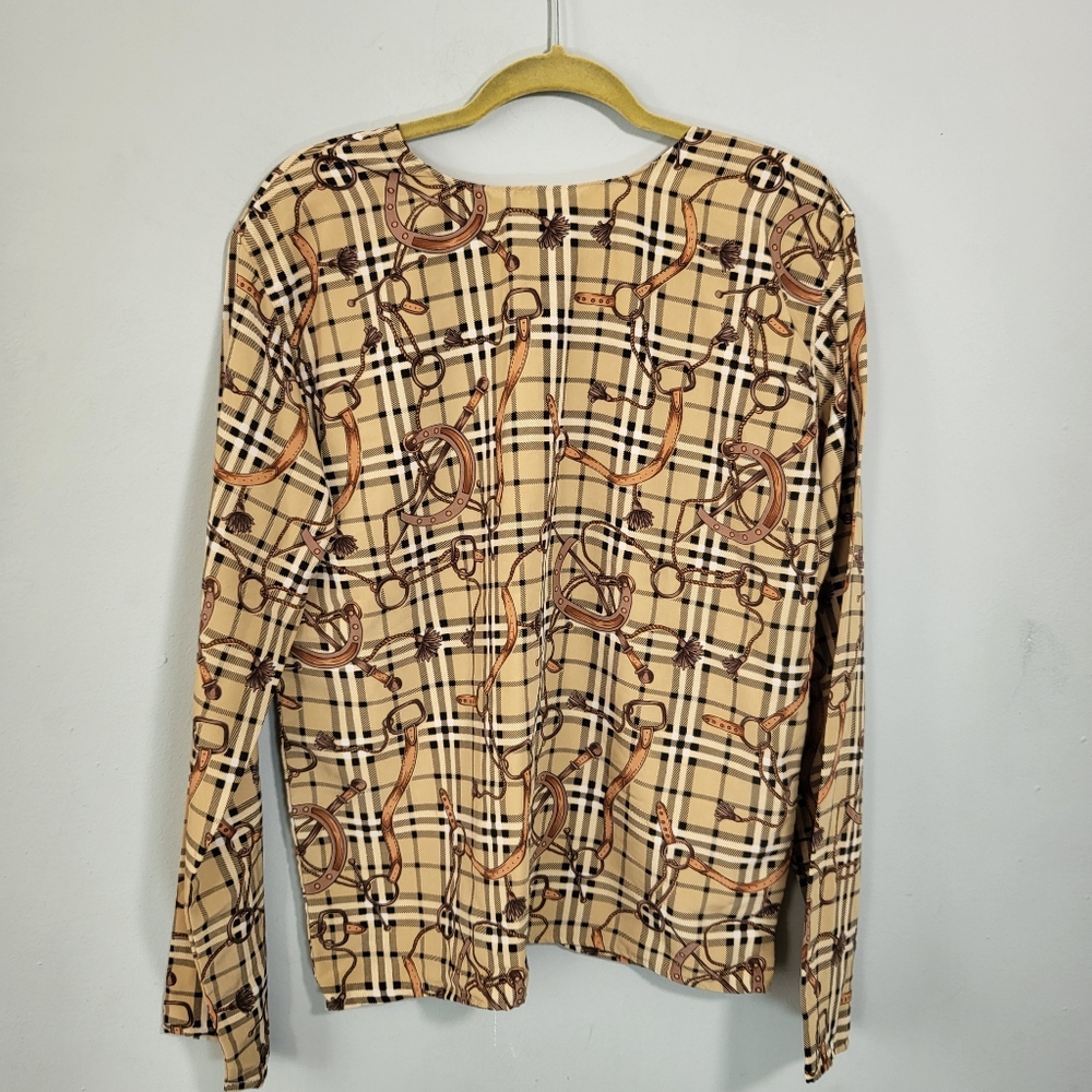 Vintage 70s Equestrian Top | Plaid  Horseshoes and Saddle Accessories | Boxy Fit